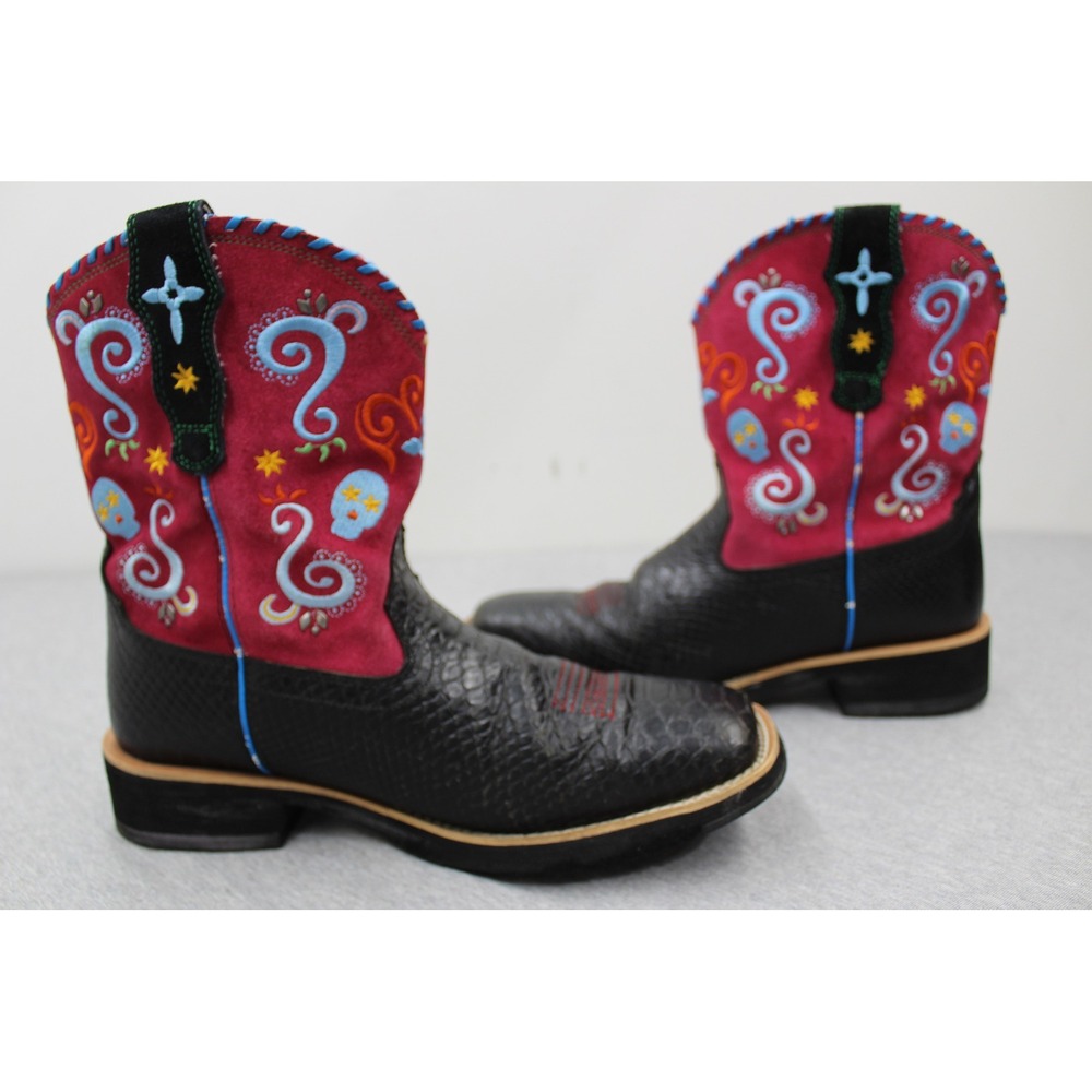 Ariat Boots Womens 10B Black Red Fatbaby Sugar Skull Western 10006761 - Picture 4 of 12